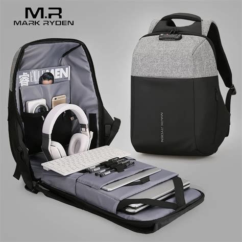 mark ryden new anti thief usb recharging laptop backpack hard shell no key tsa customs lock