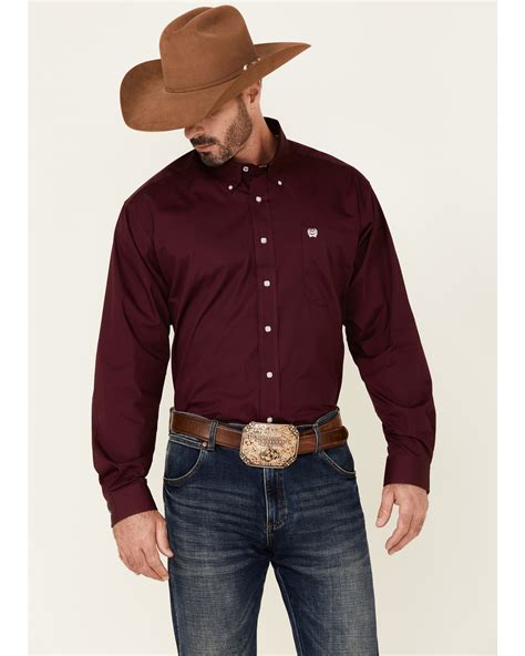C‌inch Mens Solid Burgundy Button Long Sleeve Western Shirt Boot Barn