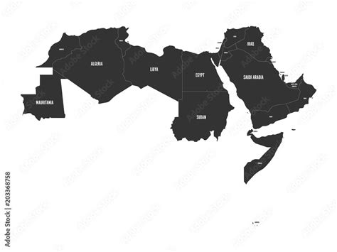Arab World States Political Map Of 22 Arabic Speaking Countries Of The Arab League Northern