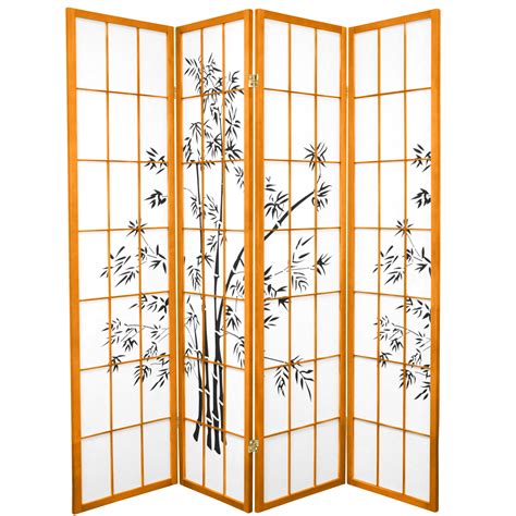 Oriental Furniture 6 Ft Tall Lucky Bamboo Room Divider Honey 4 Panel