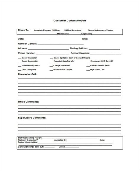 Effective Customer Contact Report Template