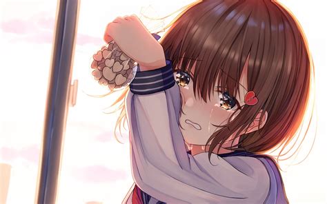 Download Wallpaper 2560x1600 Girl Schoolgirl Tears Sad Anime