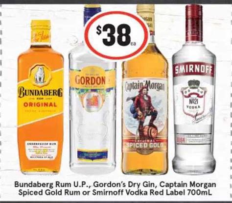 Bundaberg Rum U P Gordon S Dry Gin Captain Morgan Spiced Gold Rum Or