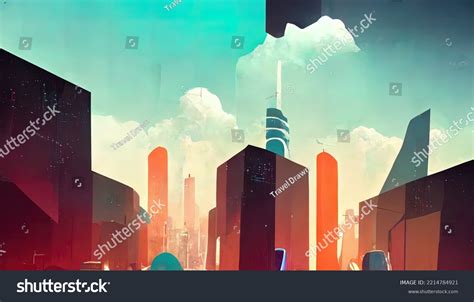 Cinematic City Metaverse Futuristic Scifi Hightech Stock Illustration