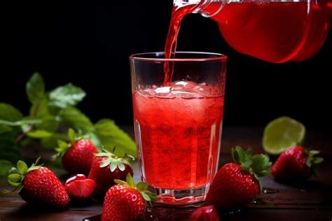 O Suco De Morango Derramado Em Um Copo De Uma Garrafa Foto Premium