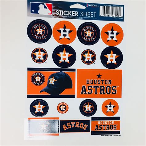Houston Astros Vinyl Sticker Sheet 17 Decals 5x7 Inches Free Shipping