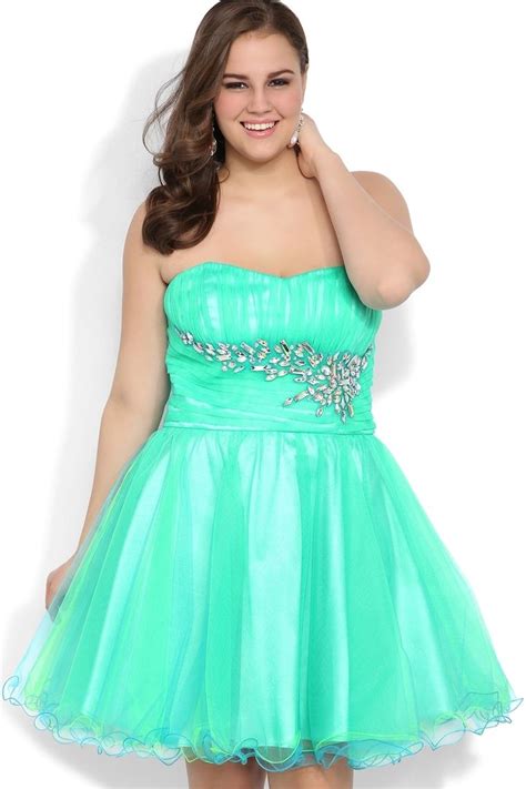 Plus Size Bicolor Short Prom Dress With Stone Side Waist Detail And