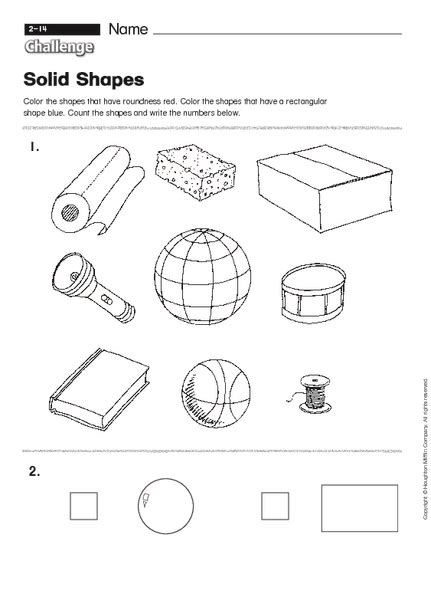 Solid Shapes Challenge Worksheet For Kindergarten 1st Grade Lesson Planet