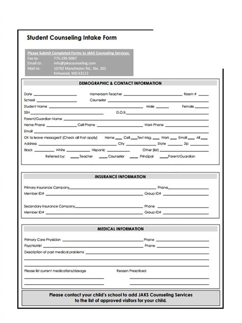 Printable Counselling Intake Form Template Portal Tutorials