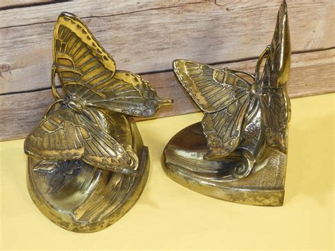Vintage Brass Butterfly Bookends 2philadelphia Mfg Heavy Gold Book