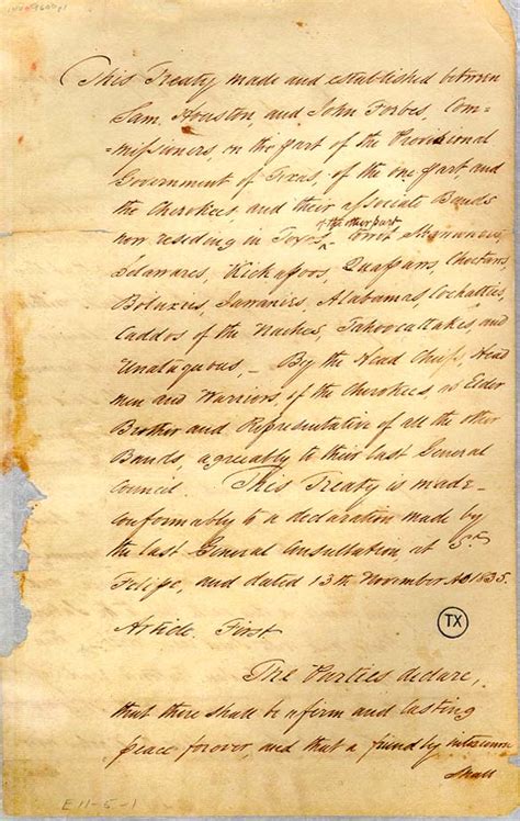 Treaty Between Texas Commissioners And The Cherokee Indians 1836 Tslac