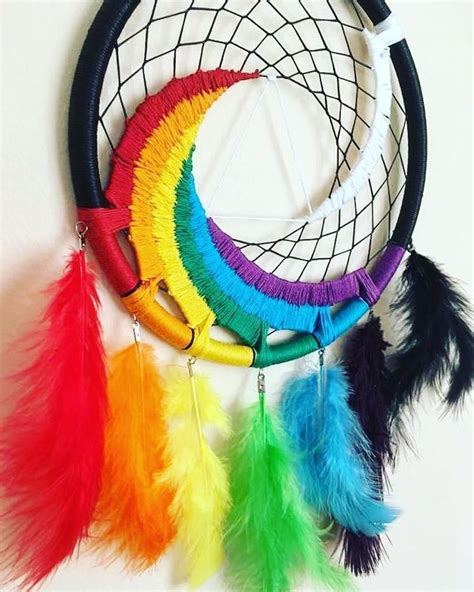Rainbow Dream Catcher Multi Coloured Feather Wall Decor Etsy Feather