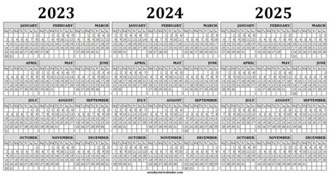 Free Printable 2023 2024 2025 Calendar Three Year Calendar Template
