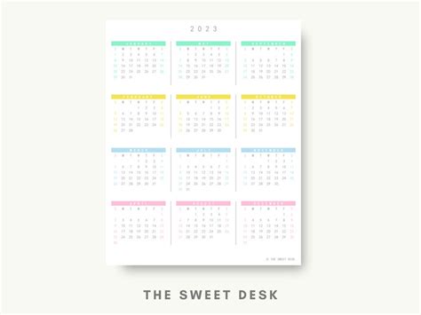 2023 Yearly Calendar Template Printable Minimalist Wall Etsy
