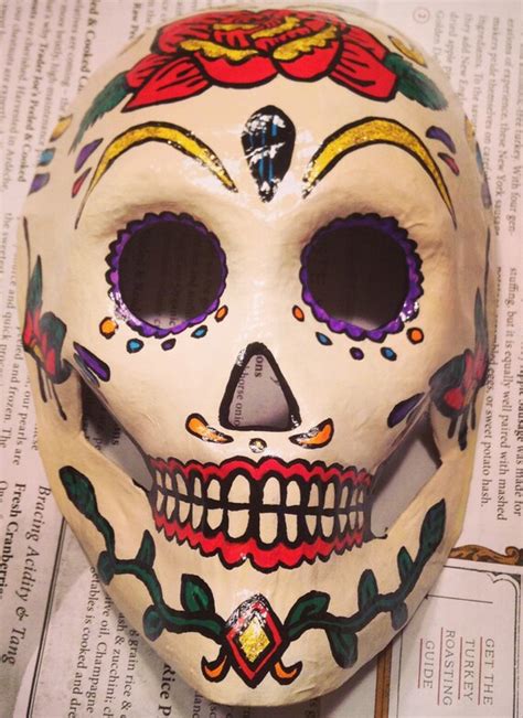 Handpainted Paper Mache Sugar Skull Day Of The Dead Mask