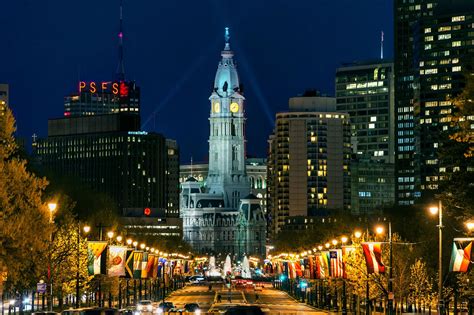 Dazzling City Skylines Philadelphia Pennsylvania City Lights At Night