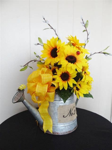 Sunflower Watering Can Spring Flower Arrangement Etsy Spring Flower