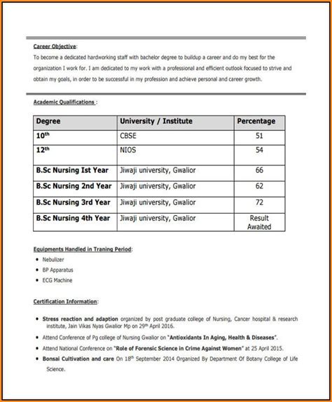 Career objective for hr resume. B Sc Resume Format For Bsc Chemistry Freshers Pdf - Finder Jobs