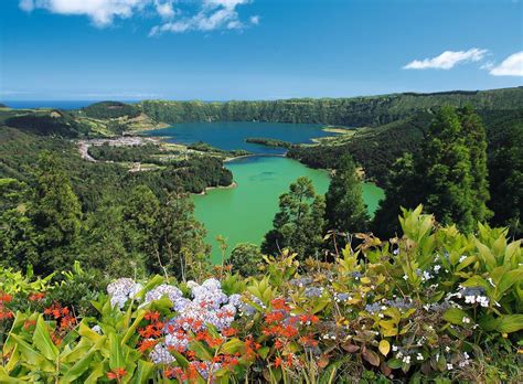 Blue And Green Lagoon In The Azores Reurope
