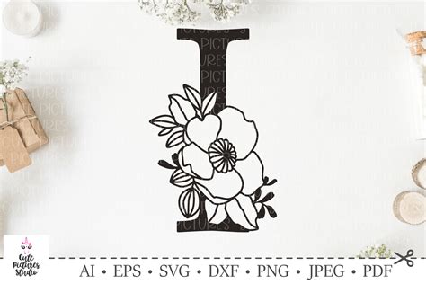 Botanical Alphabet Svg Floral Letter I Svg Bundle Svg Dxf 236118