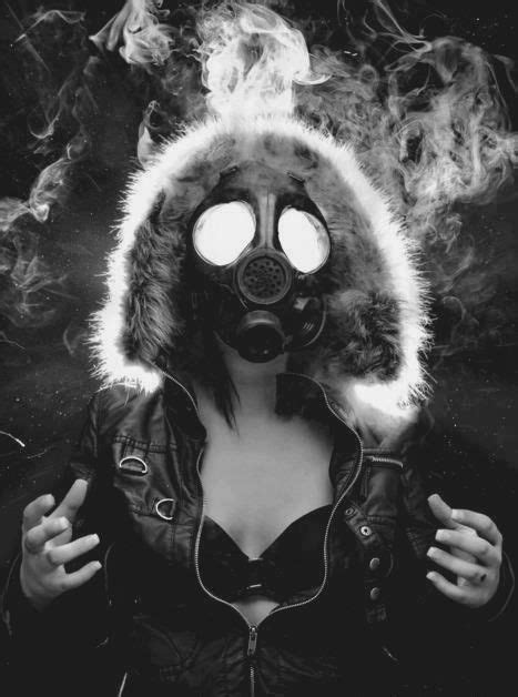 Smoke Gas Mask Girl Black White Black And White Grey Scale Smoke Gas Mask Girl