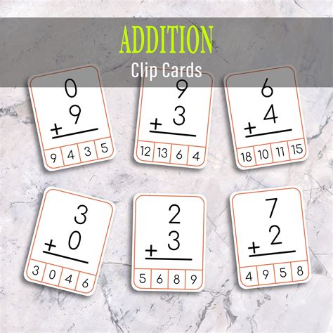 Addition 100 Cards Clip Cards Math Flash Cards Printable Toddler Busy