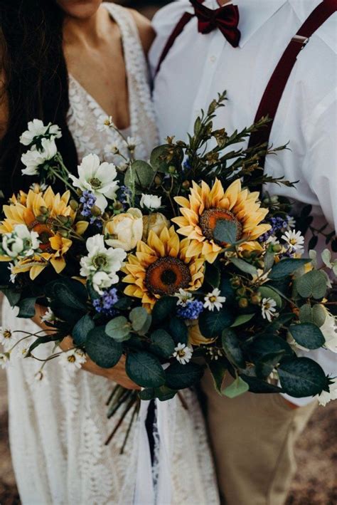 Sunflower And Forest Greenery Bridal Bouquets Sunflower Wedding Bouquet