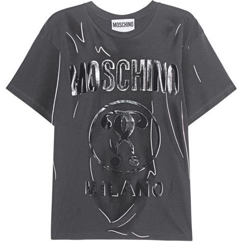 Moschino Label Line Glossy Black Anthra Cotton T Shirt With Print €