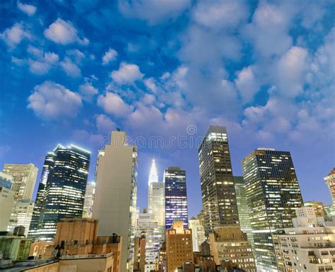 New York City Usa Amazing Aerial Manhattan View At Sunset Stock Image