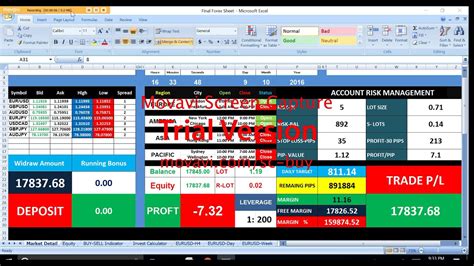 Automatic Forex Spread Sheet In Excel Youtube