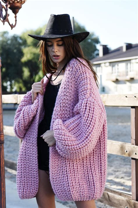 chunky knit pink oversized cardiganslouchy cardigan oversized etsy uk