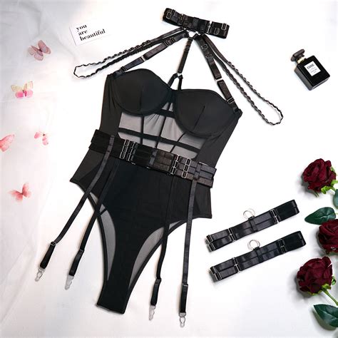 erotic sexy costumes for women see through lingerie with garter seductive bodysuit underwear