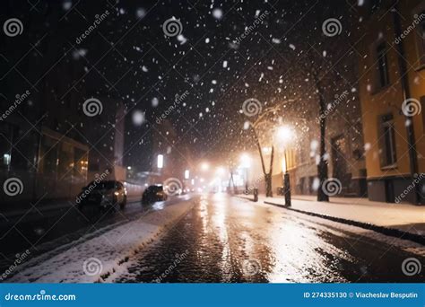 Snowy Street Slush And Snow In The City Stock Photo Image Of