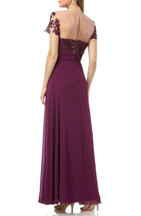 Js Collections Embroidered Illusion Bodice Gown In Plum Purple Lyst