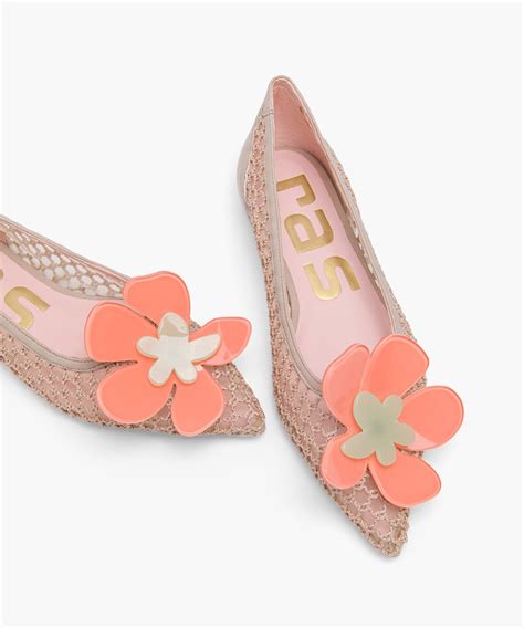 Nude Leather Trimmed Mesh Coral Bloom Flats