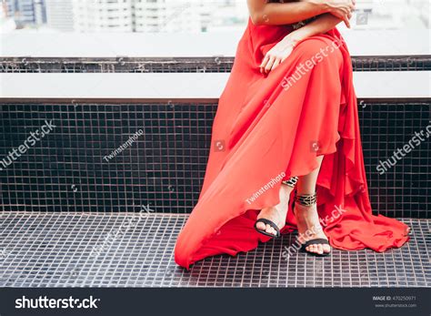 Fashionable Woman Sitting Crossed Legs Long Stock Photo Edit Now
