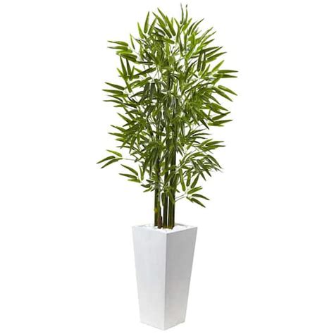 Nearly Natural Artificial Bamboo Tree With White Planter Uv Resistant