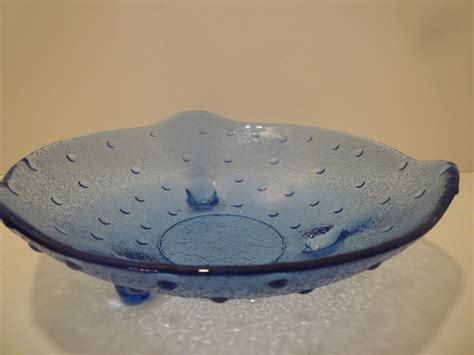 Bowl Blue Glass Cobalt Blue Vintage Glass Footed Bowl Retro Style Blue Bowl Serving Piece