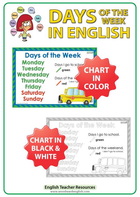 Best Days Of The Week In English Chart Printable Literacy Worksheets
