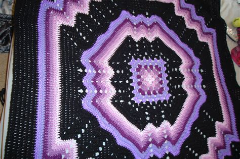 Crocheted Afghan Multi Colored Purplesblack Granny