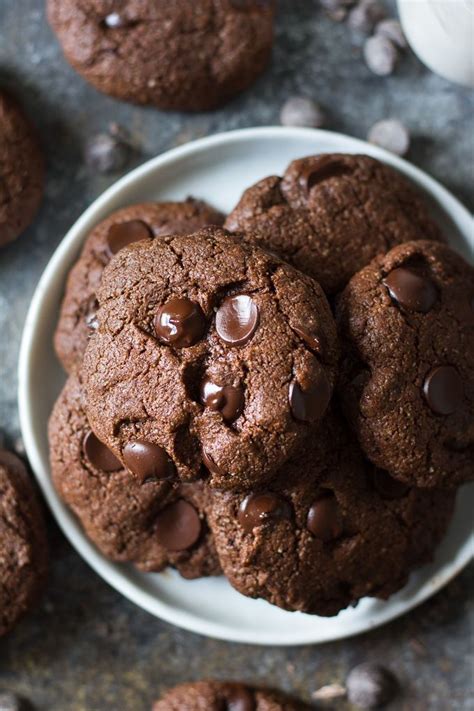 Rich Thick And Chewy Paleo Double Chocolate Tahini Cookies Packed With Dark Chocolate And