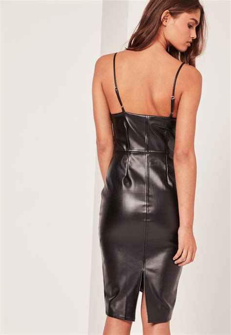Strappy Faux Leather Midi Dress Black﻿ Missguided