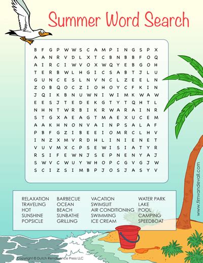 Summer Word Search For Kids Printable Vacation Activity Hard