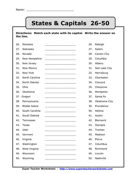 States And Capitals Worksheets Pdf Free