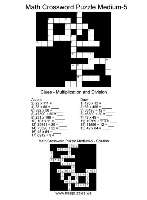 Math crossword puzzles are a great way to learn the basic concepts of math. Math Crossword Puzzles - Medium Puzzle Five - Free Puzzles