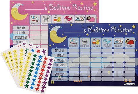 Amonev Bedtime Routine Chart Reward Chart For Sleep Training Twin Pack