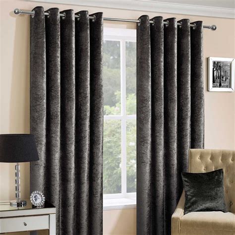 Dark Grey Luxury Crushed Velvet Lined Eyelet Curtain Pair