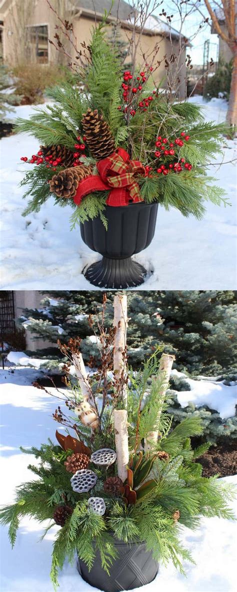 24 Colorful Winter Planters And Christmas Outdoor