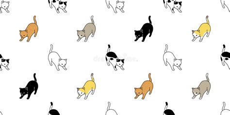 Cat Seamless Pattern Kitten Calico Breed Neko Vector Cartoon Character