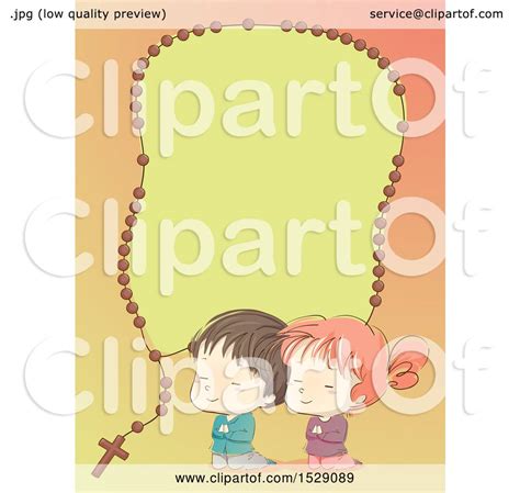 Clipart Of A Sketched Boy And Girl Praying Under A Rosary Border